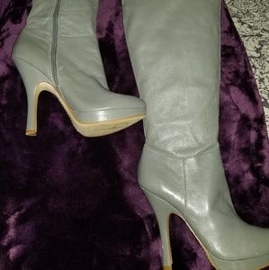 Grey leather boots.